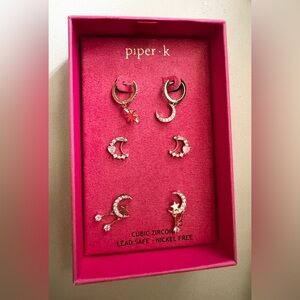 Piper K 3 Set Earrings Of Star & Moon